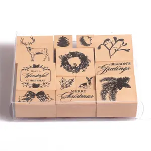 Wooden Handle Custom Hot Sale Office Embossing Logo Wood Rubber Stamp Name Kids Wood Stamp Set/