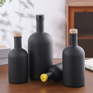 Botella de Vidrio para Licores de 200ml, 375ml, 500ml, 750ml con Logotipo Personalizado, Color Negro, para Brandy, Ginebra, Ron, Tequila, Vodka, Whisky, con Tapa de Corcho, Marca <span class=keywords><strong>MSJ</strong></span> - Product Image 4