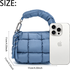 Cute Mini Quilted Puffer <b>Wristlet</b> <b>Bag</b> for Women Small Fluffy Evening Handbag Zipper Waterproof Lipstick Print Creative Gift - Product Image 6