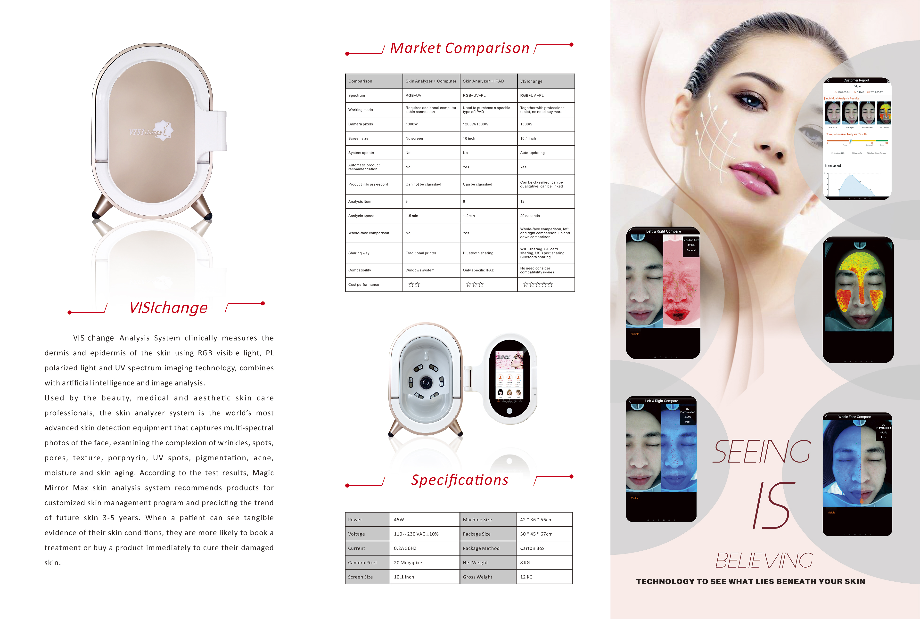 Visige Facial Skin Analysis Machine / 3d Digital Facial  Machine Skin Camera For Salon