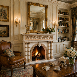 Customized Marble Fireplace Modern Hand Carved Luxury Beige & White Marble Fireplace Mantel Marble Fireplace Surround - Product Image 6