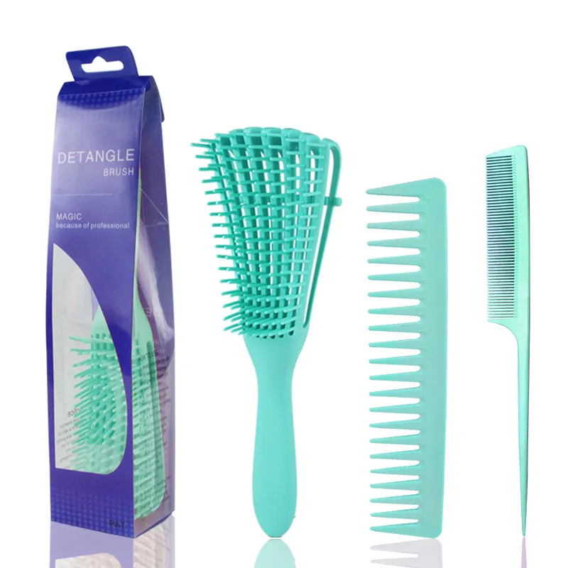 2022 Fashion Wholesale Green plastic brush detangling hair brush Hair detangler brush comb for curly hair