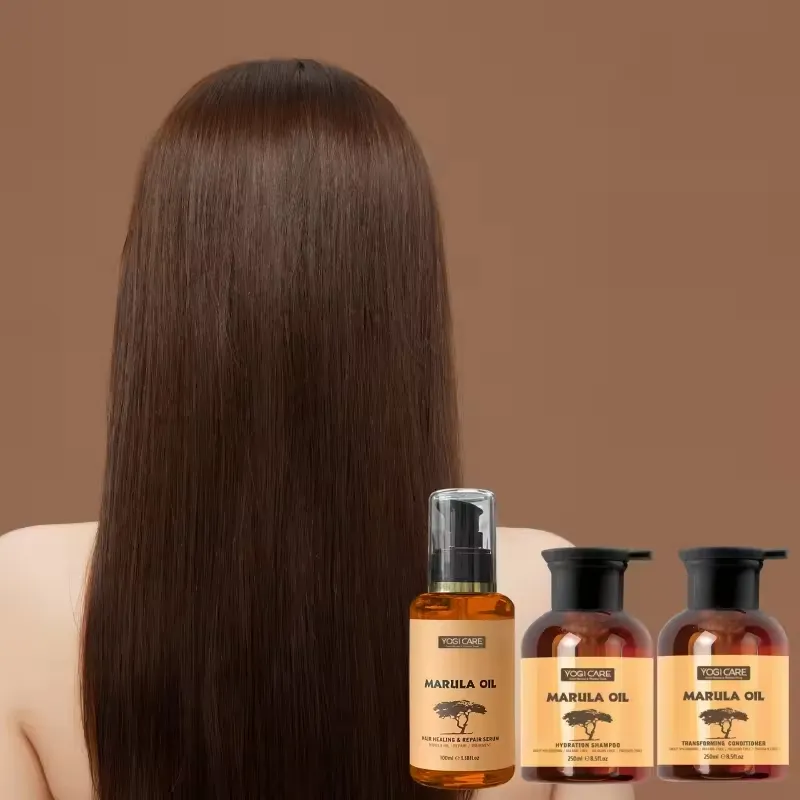 OEM sin sulfato logotipo personalizado Marula aceite cuidado del cabello conjunto productos champú y acondicionador para salón