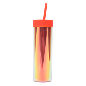 Reusable Holographic Stainless Steel & Plastic Eco-Friendly Modern 16oz Double Wall Tumblers <b>with</b> Lids and <b>Straw</b> - Product Image 6