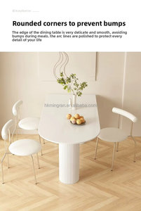 Juego de Mesa y Sillas de Comedor de Piedra Blanca Pura Estilo Crema, Mesa de Comedor Semicircular Moderna, Minimalista y Compacta para el Hogar - Product Image 5