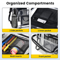 Grand sac à dos transparent de 17 pouces Sac à dos transparent multi-poches robuste avec fermeture à glissière PVC étanche à la mode pour l'école