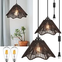 Lampe suspendue à brancher avec cordon enfichable Lampe suspendue en rotin Lampe à panier tissée Plafonnier industriel à brancher