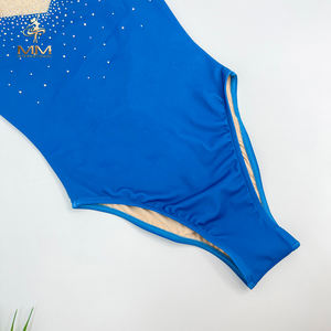 Seragam <span class=keywords><strong>leotard</strong></span> seragam latihan senam wanita kustom anak-anak dibuat dari sutra dengan berlian imitasi dan Logo kustom - Product Image 4