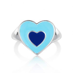 Dylam Women Fine Jewelry Cute Tiny Charm 925 Sterling <b>Silver</b> Rhodium Plated Open <b>Adjustable</b> Resizable Enamel Heart <b>Rings</b> - Product Image 1