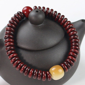 Blood Sandalwood <b>Bracelet</b> 3x8mm Cinnabar White Jade Bodhi Charcoal Roasted Bodhi Root Unisex Jewelry - Product Image 1