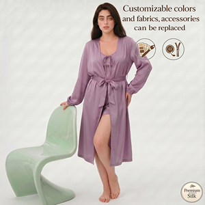 Premium Ice Silk Purple Cami Shorts Robe Set Adjustable Waist Women's Pajamas Set For Home