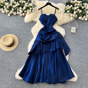 Abito Midi Estivo Casual Senza Spalline Sostenibile Antirughe con Collo Quadrato Romano, Tunica Plissettata con Volant in Pizzo per Donna Stile Impero - Product Image 2