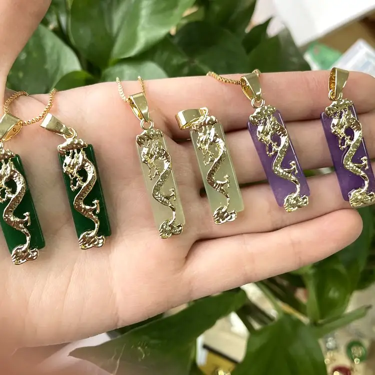 2021 new arrival jialin jewelry jade dragon stone pendant gold dragon necklace