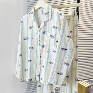 Pyjamas femmes pantalons à manches longues printemps et automne mignon Cardigan doux maison porter nuage coton pyjamas - Product Image 4