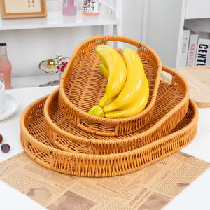 ชุดถาดเสิร์ฟหวายสานรูปวงรี ตะกร้าเก็บของทำมือ สำหรับใส่ขนม ผลไม้ ขนมอบ ขนมปัง ใช้สำหรับจัดแสดงในครัว ห้องรับประทานอาหาร - Product Image 5