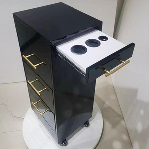 Modern Barber Shop Trolley 3 Layers Wood Shelf Hair Salon Styling Serving 3-tier Trolley Table and Drawer Salon Furniture - Product Image 5