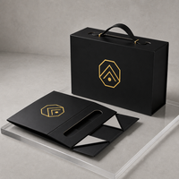 Boîte magnétique pliable avec logo personnalisé, carton gris, noir, écologique, recyclable, boîte d'emballage rigide pliable avec poignée pour cadeau