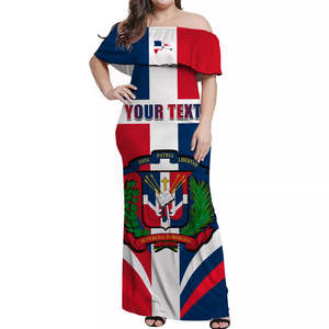 <strong>Custom</strong> Dominican Republic Women's <strong>Dresses</strong> Proud Quality Wholesale Full Printing Dominicana Off Shoulder Long <strong>Dress</strong> Flag Style - Product Image 1