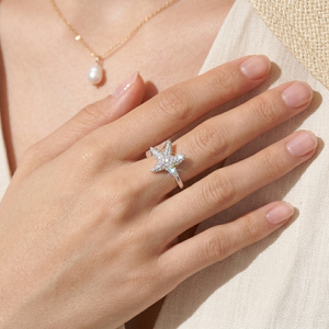 Anillo de Plata 925 con Diseño de Estrella de Mar, Estilo Veraniego y Moderno para la Playa, con Incrustaciones de Moissanita, para Mujer, 2026 - Product Image 1