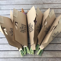 Sac à fleurs personnalisé avec logo de la boutique, formes multiples, papier kraft rose et brun, porte-bouquet de fleurs avec poignée