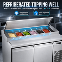 Réfrigérateur commercial en acier inoxydable pour bar à salades, table de préparation de salades, comptoir de présentation pour pizzas et sandwichs, refroidisseur de préparation