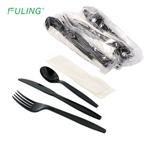 भारी वजन डिस्पोजेबल कटलरी फ्लैटवेयर किट प्लास्टिक चाकू फोर्क चम्मच नैपकिन बर्तन कटलरी सेट भोजन किट - Product Image 1
