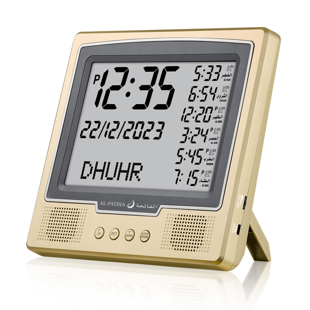AL-FATIHA Islamic Prayer Clock with Multiple Athan Sounds Full Azan Time Reminder Needle Display Plastic Modern Desk Wall Clock