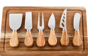 Cuchillo profesional de acero inoxidable de alta calidad para queso a granel, tablero en blanco con cuchillos con mangos de madera de goma - Product Image 2