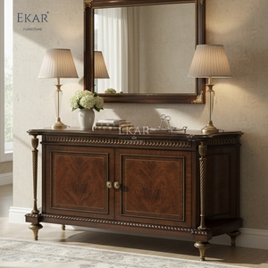 Buffet d'appoint doré à marqueterie Regency - Meuble d'appoint classique français de luxe |   EKAR FURNITURE - Product Image 2