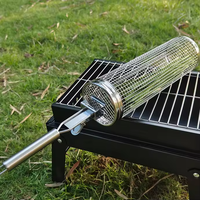 Tambour de barbecue extérieur en acier inoxydable barbecue cage roulante cylindrique barbecue végétal tambour à mailles