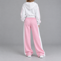 Ensemble de survêtement décontracté pour femme, personnalisé OEM, avec sweat à capuche court zippé et pantalon large color block, fabricant sous marque privée