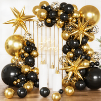 Kit d'arche de guirlande de ballons en feuille d'aluminium noir et or à motif étoile, ballons en latex à confettis, pour décoration de fête d'anniversaire, de remise de diplôme et d'anniversaire de mariage