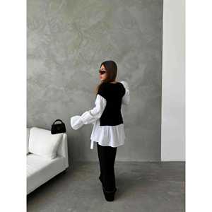 Ensemble de vêtements en tricot de coton décontracté pour femmes, taille XL, haut long et pantalon à rayures pour la saison de yoga d'automne, détail du chemisier 1503 - Product Image 1