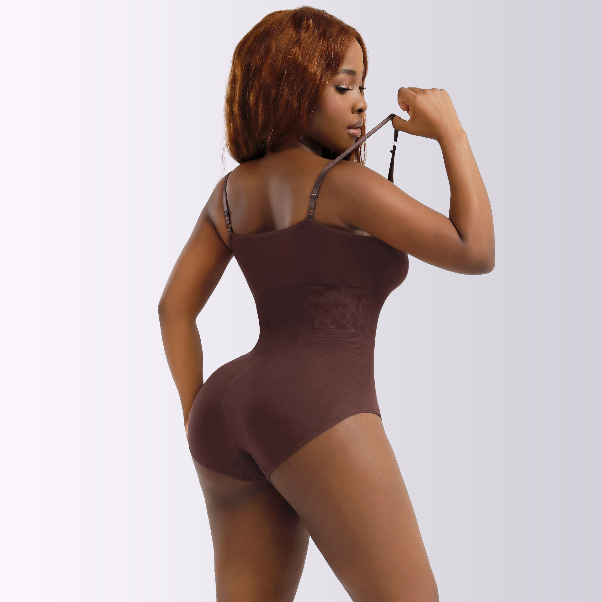 Seamless Plus-Size Tummy-Control Thong: back view showing seat coverage and shaping construction