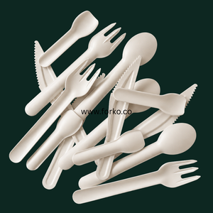 Juego de cubiertos de papel compostables diseñado para cafeterías corporativas, comidas al aire libre y servicios de alimentos comerciales, utensilios de fibra vegetal. - Product Image 6