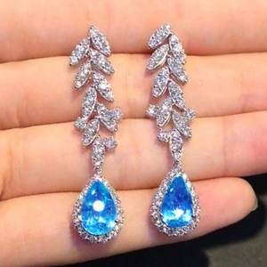Pendientes de Gota de Aguamarina Lied One con Engaste de Bisel, Joyería de Cristal de Lujo para Mujer, para Boda - Product Image 3