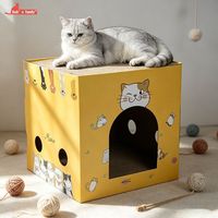 Griffoir et maison pour chat combinés, maisonnette pour chat chaude et anti-chute de poils, villa double couche en carton ondulé pour