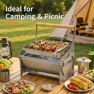 Barbecue rotatif antiadhésif en acier inoxydable, barbecue au charbon de bois, détachable, facile <span class=keywords><strong>à</strong></span> nettoyer, portable, pour l'extérieur - Product Image 1