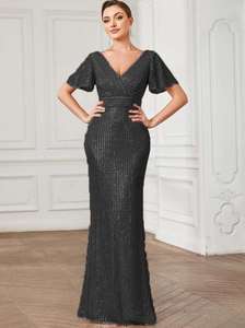 وصل حديثًا فستان سهرة طويل بفتحة رقبة على شكل حرف V ومزين بالترتر للنساء، فستان ماكسي مناسب للحفلات وحضور حفلات الزفاف - Product Image 5