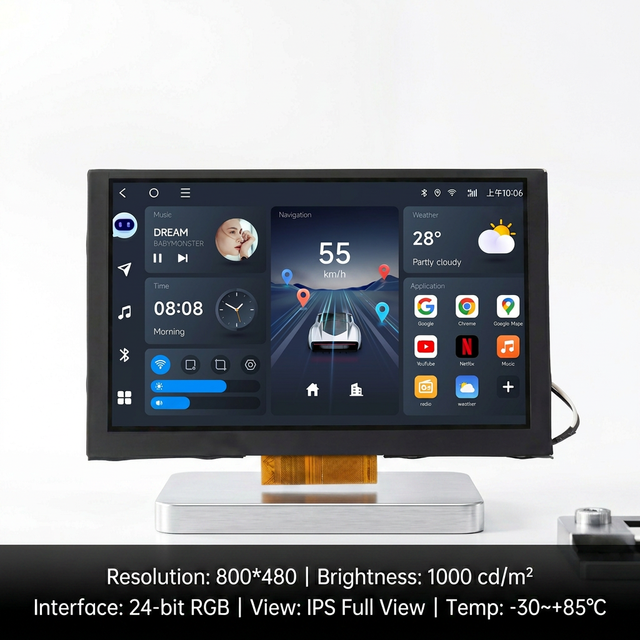 Industrial 5'' IPS TFT LCD Module 800x480 Sunlight Readable 1000 Nits Wide Temperature -30+85C Automotive Center Control Display