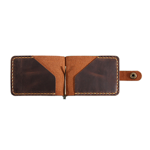 Coffee Genuine Leather Moneyclip Wallet Credit Card Holder Vintage Retro Cowhide Leather Money Clip Minimalist Wallets for Men - Product Image 6