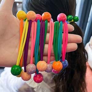 Jolies attaches pour queue de cheval à haute élasticité pour enfants et bébés, accessoires capillaires à perles, élastiques à deux boules pour filles - Product Image 4