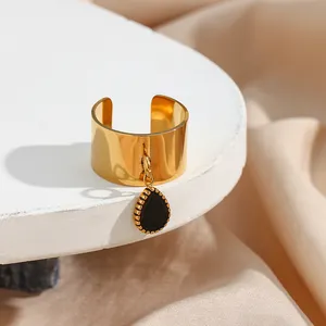 Anel de dedo para casal, anel de aço inoxidável banhado a ouro 18k, charme, gota de água, ajustável, 2022