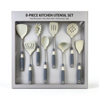 Set Peralatan Dapur Silikon 8 Buah Grosir, Gagang Stainless Steel dengan Pegangan TPR Lembut, Alat Masak Aman untuk Dapur Rumah