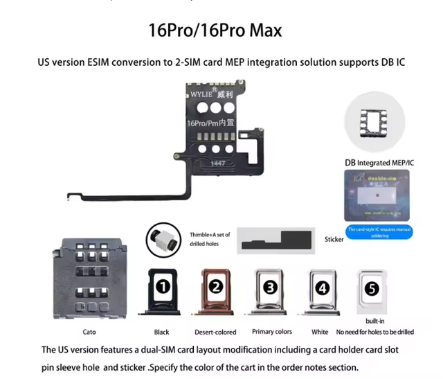 WYLIE DB IC to Dual SIM Card Conversion Component for US Versions for IP14 to IP17 ESIM to Dual SIM