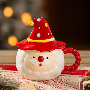 Tasse de Père Noël avec couvercle, tasse en céramique à motif de dessin animé, tasse mignonne, ensemble cadeau de haute qualité, tasse à eau - Product Image 3