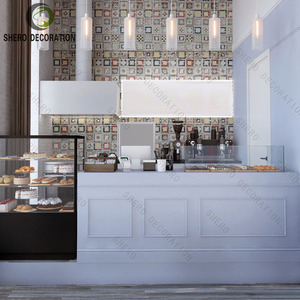 Design d'intérieur de café tendance, mobilier de café sur mesure, comptoir de bar à café en marbre avec comptoir de présentation de gâteaux - Product Image 1