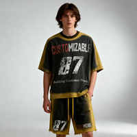 Ensemble deux pièces d'été pour homme de haute qualité en coton, style streetwear, délavé sur mesure, comprenant un short et un t-shirt, ensemble short et t-shirt pour homme