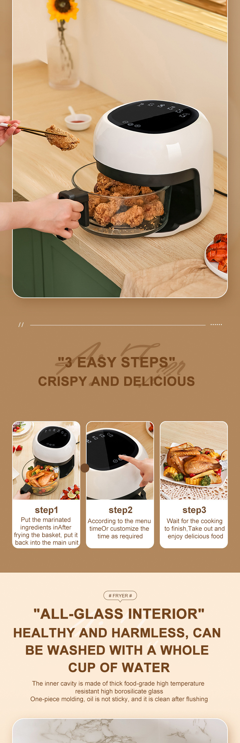 Intelligent Air Fryer Household Transparent Glass Visual Window Oil Smoke Free Fried Chicken Wings Air Fryer Toaster Oven OEM