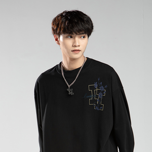 <span class=keywords><strong>T</strong></span>-<span class=keywords><strong>Shirt</strong></span> in Cotone 100% Lavorato a Maglia, Stile Americano Retrò, Ricamo in Porcellana Blu e <span class=keywords><strong>Bianca</strong></span>, Vestibilità Ultra-Loose, Manica Lunga, Unisex, Primavera-Autunno - Product Image 5